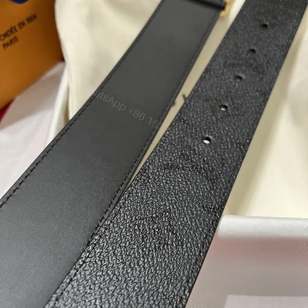 View 8 of Black Leather Belt Classic Luxury with Gold LV Buckle