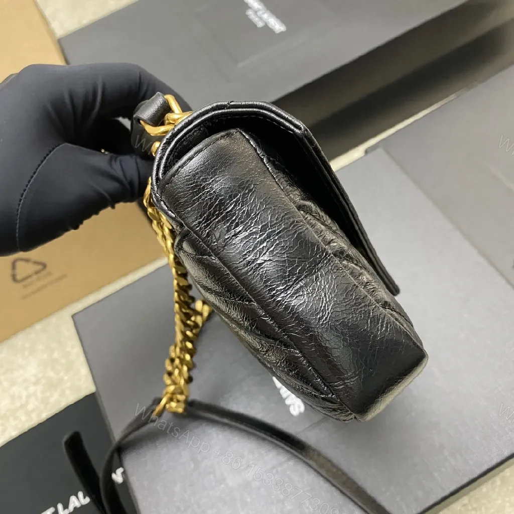 View 5 of Chic Quilted Crossbody: Black Leather, Gold Hardware, Compact Luxury