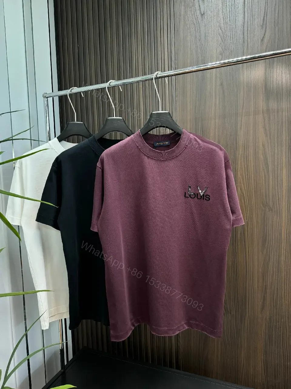View 4 of Burgundy Cotton Oversized Tee with LVIS Embroidery