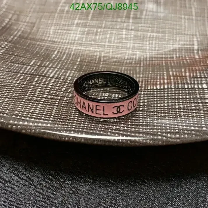 View 2 of Chanel Resin Logo Ring in Pink and Black QJ8945