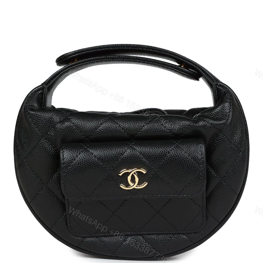 Chanel Mini Round Hobo Pouch Bag Black Caviar — view 1