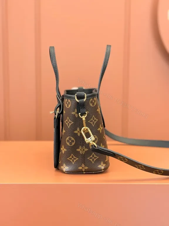 View 9 of Brown Leather Monogram Luxury Handbag with Detachable Cardholder