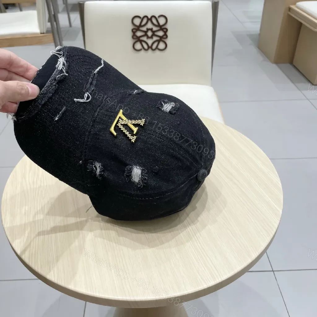 View 8 of Distressed Denim Cap / Gold Emblem / Casual Luxury / Subtle Statement / Cap