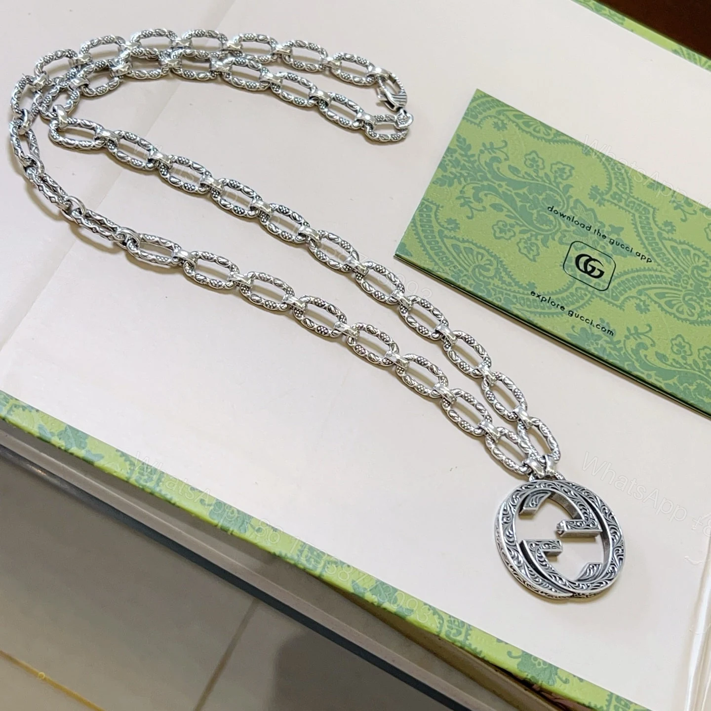 View 5 of GUCCI ARABESQUE INTERLOCKING G CHAIN NECKLACE STERLING SILVER