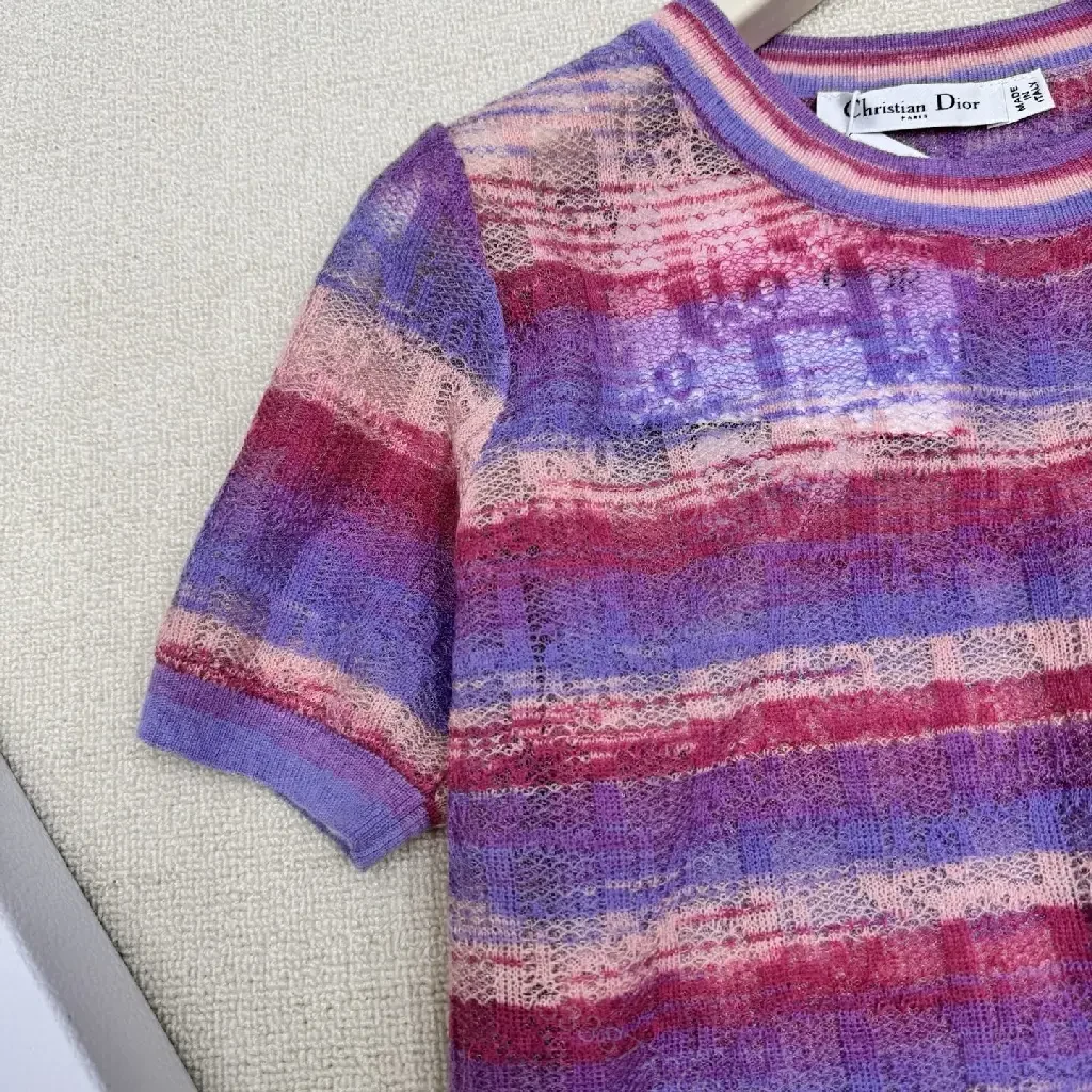 View 2 of Purple Knit Striped Short Sleeve Fashion Tee with Tie-Dye Style Product Type: Dior-inspired Knitwear