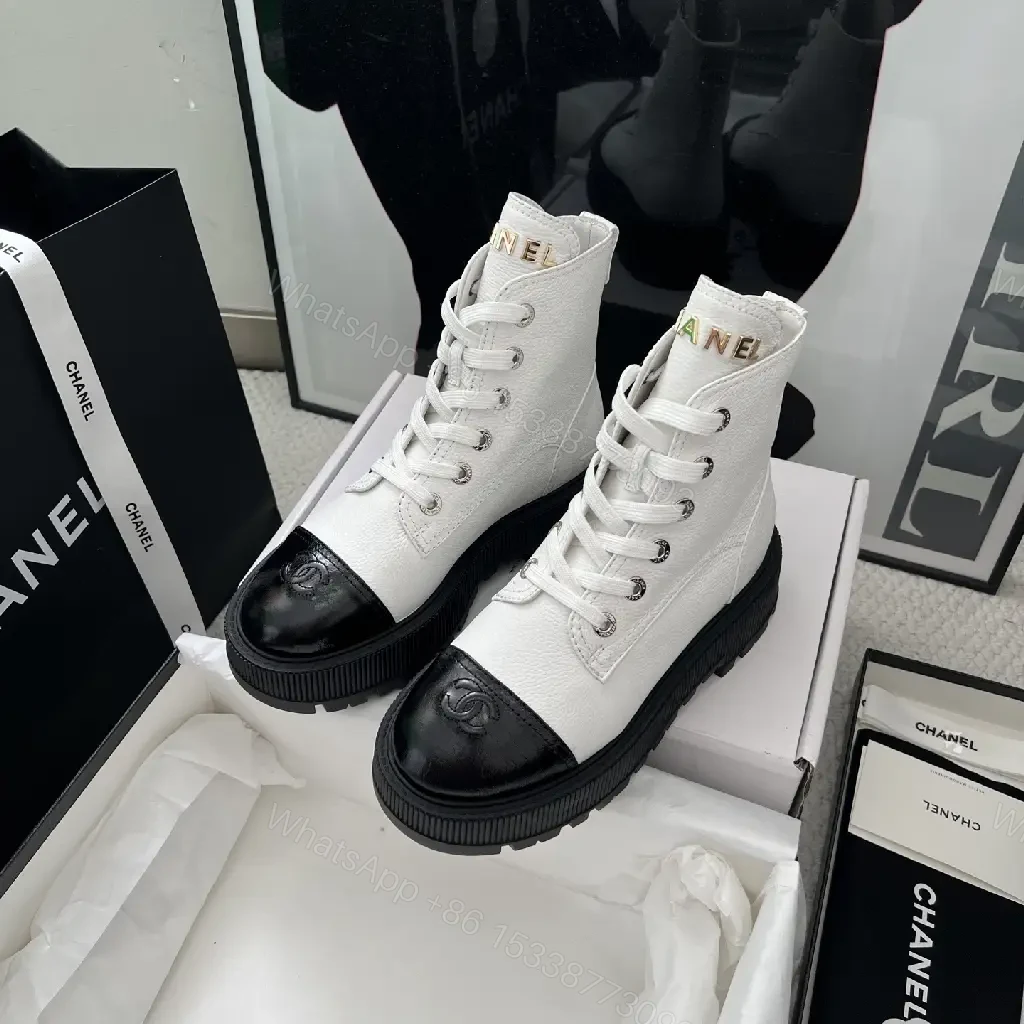 Two-Tone Combat Boots: Luxe Urban High-Top with Logo Details — view 1