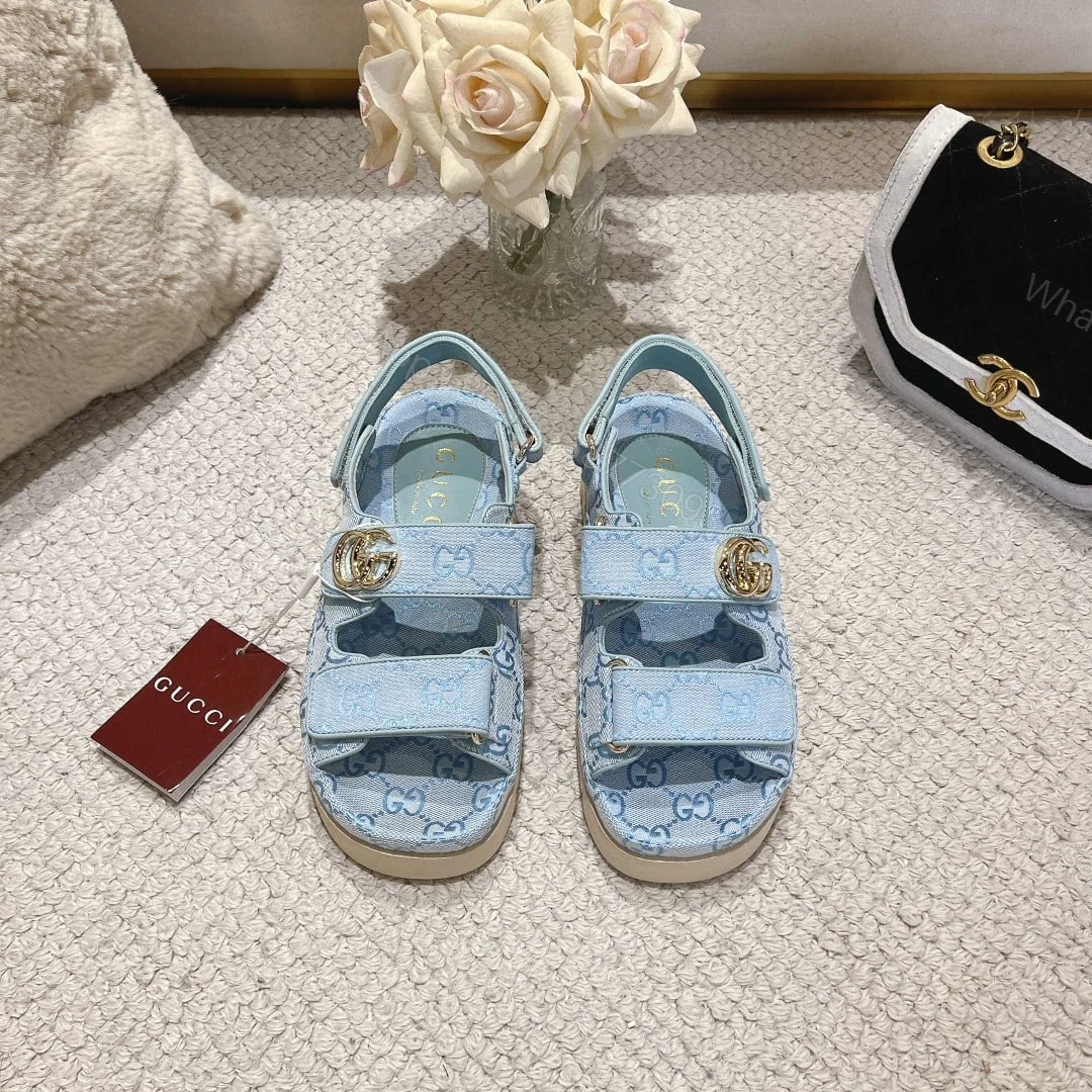 View 3 of GUCCI WOMEN’S SANDAL WITH DOUBLE G LIGHT BLUE 816630 FAD9G 4956