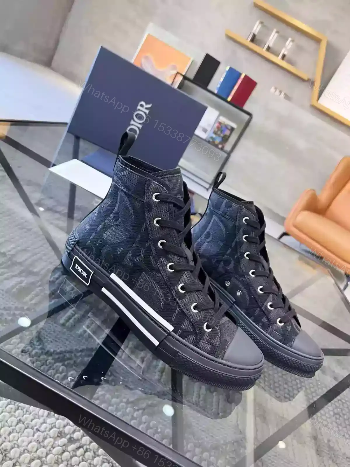 View 2 of B23 HIGH-TOP SNEAKER BLACK MAXI DIOR OBLIQUE JACQUARD – CD118