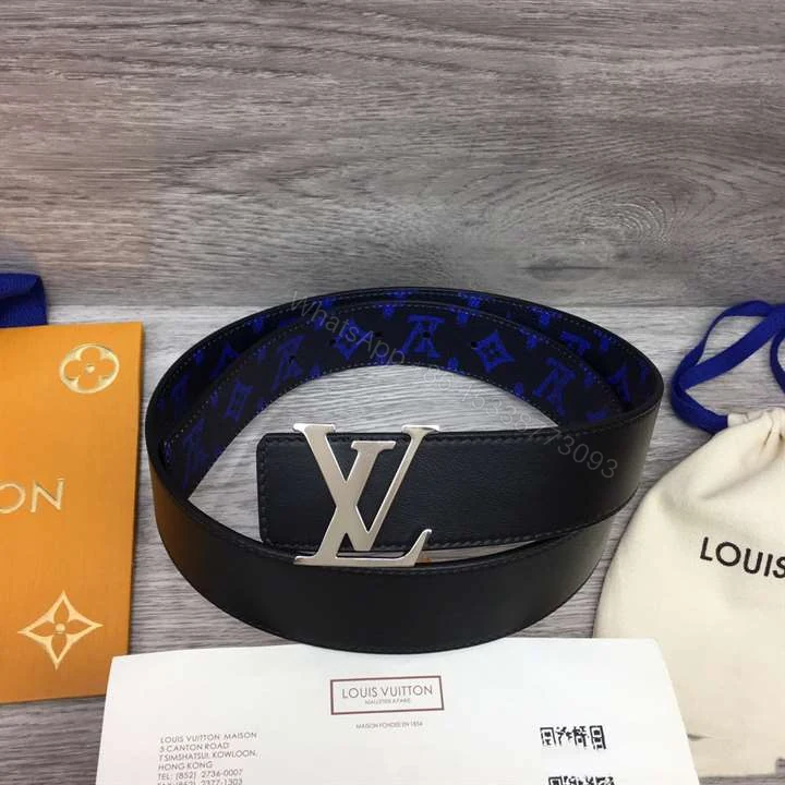 View 5 of LOUIS VUITTON INITIALES EVERYDAY LV 40MM REVERSIBLE BELT BLUE MONOGRAM BLACK CALF LEATHER – B79