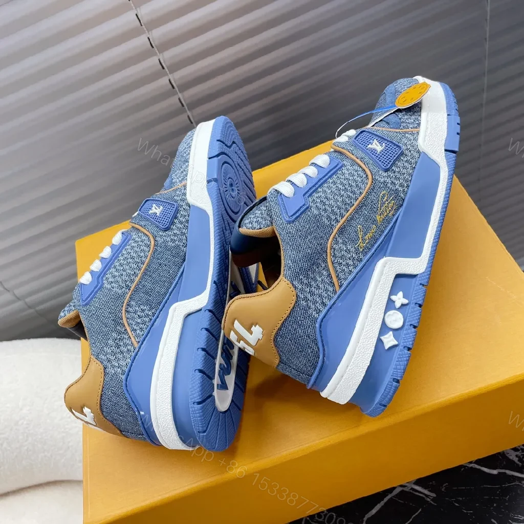 View 3 of Denim-Texture Luxe: LV-Inspired Platform Sneakers