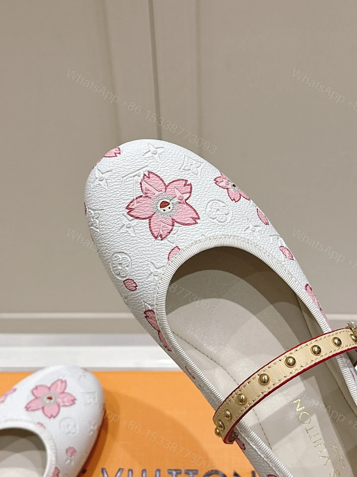 View 2 of LV Women White Leather Pink Floral Mary Janes