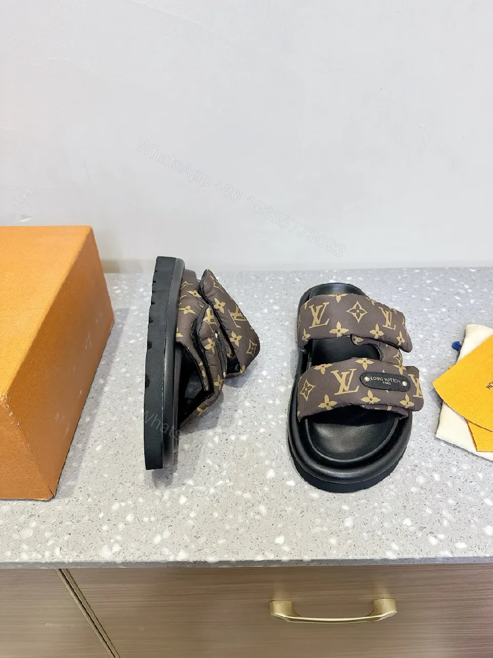 View 9 of Patterned Leather Slides: Luxe Monogram Comfort Slides