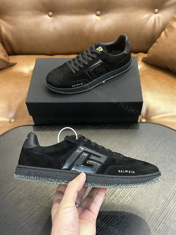 View 2 of Black Suede Leather Sneaker — Gold Embellished, Low-Top, Replica Balmain Style