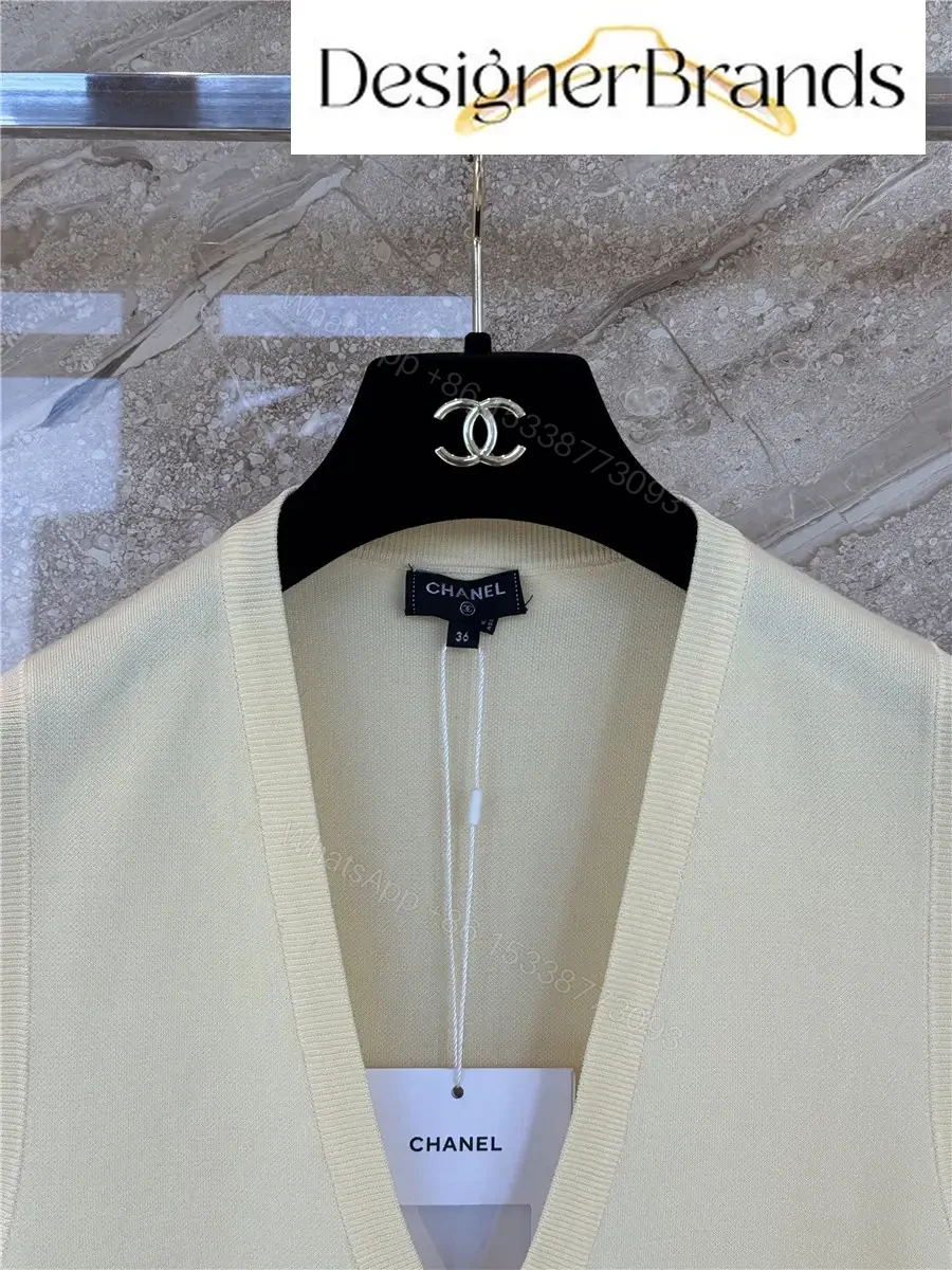 View 2 of Beige Wool Blend Vest V-Neck Modern Chanel Style Shirt