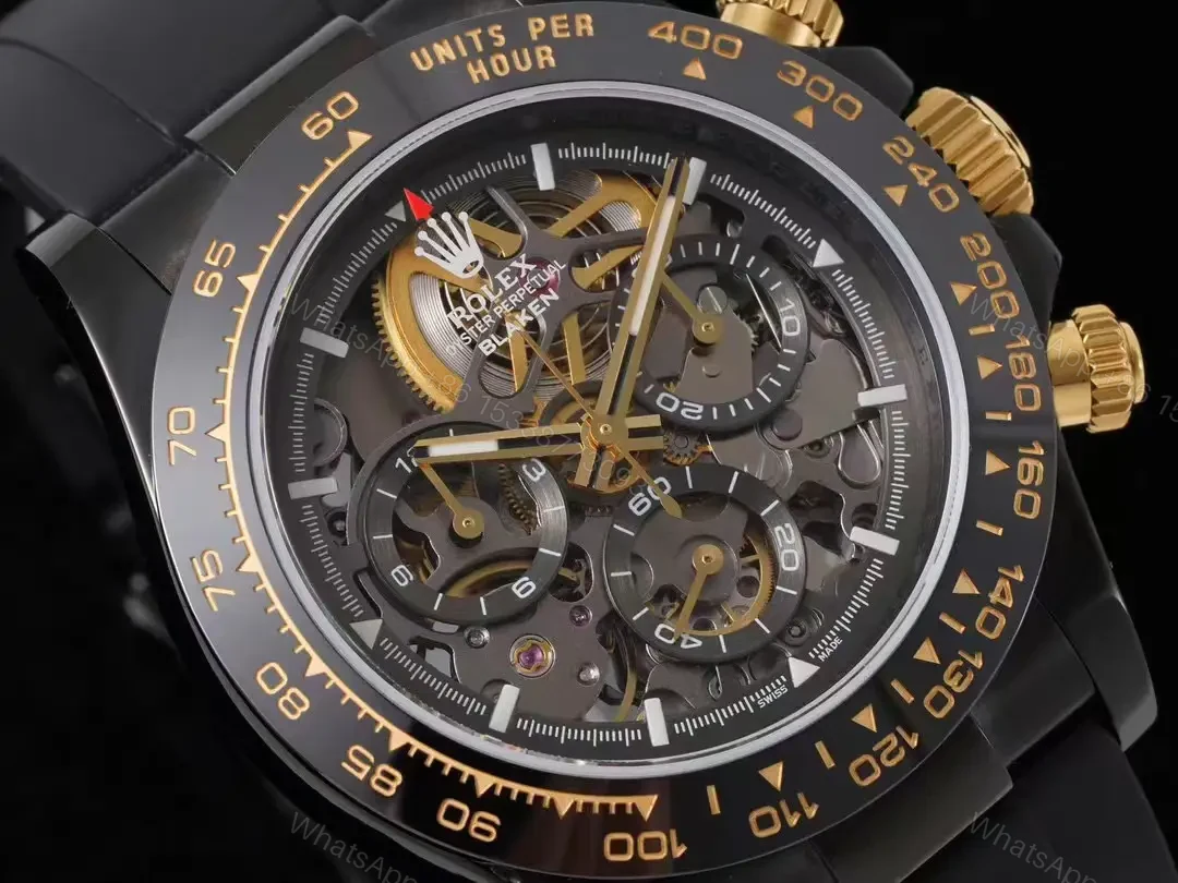 View 3 of Top Rolex Daytona Skeleton Black replica 40MM Carbon Black Rubber Strap Edition RG-DAYTONA-SKELETON-BLACK-RUBBER-40