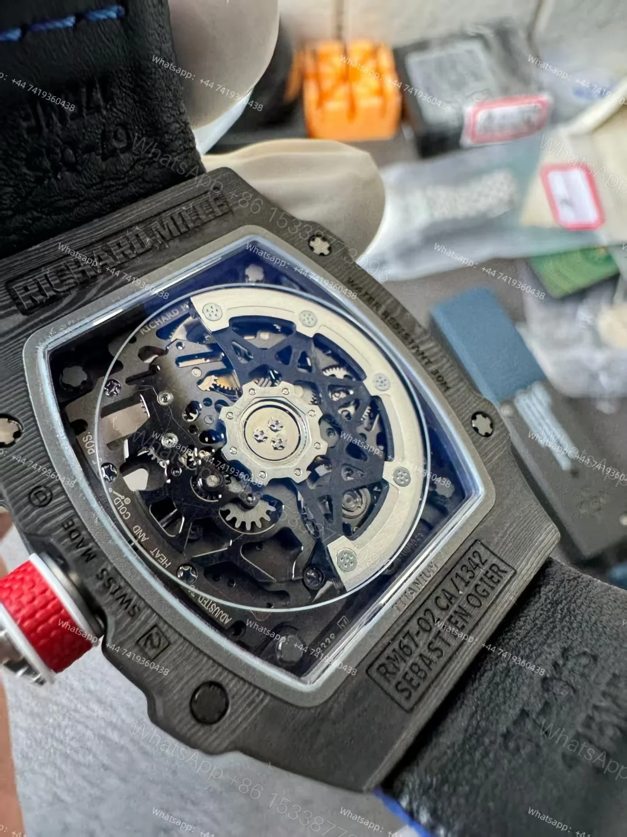 View 8 of Super Clone Richard Mille RM67-02 Carbon TPT Skeleton Tourbillon 1:1 Replica Watch with Blue Strap