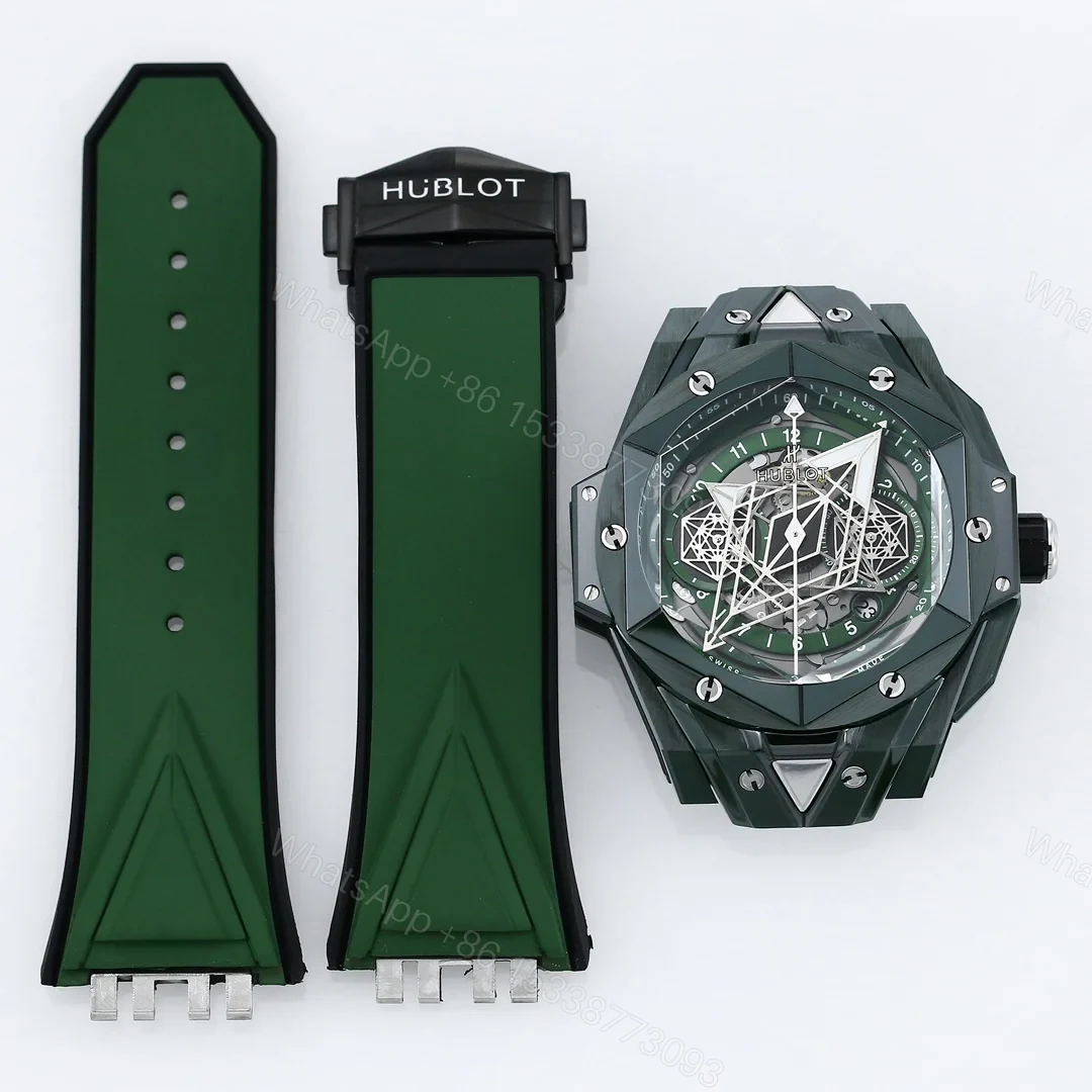 View 9 of Hublot Big Bang Sang Bleu Replica 45MM Premium Green Ceramic Rubber Strap Edition RG-HUBLOT-SANGBLEU-GREEN-45