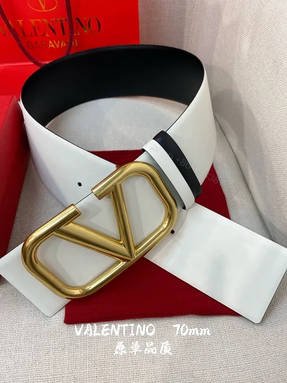 View 2 of White Leather Belt with Gold V Buckle â€“ 70mm Valentino Style