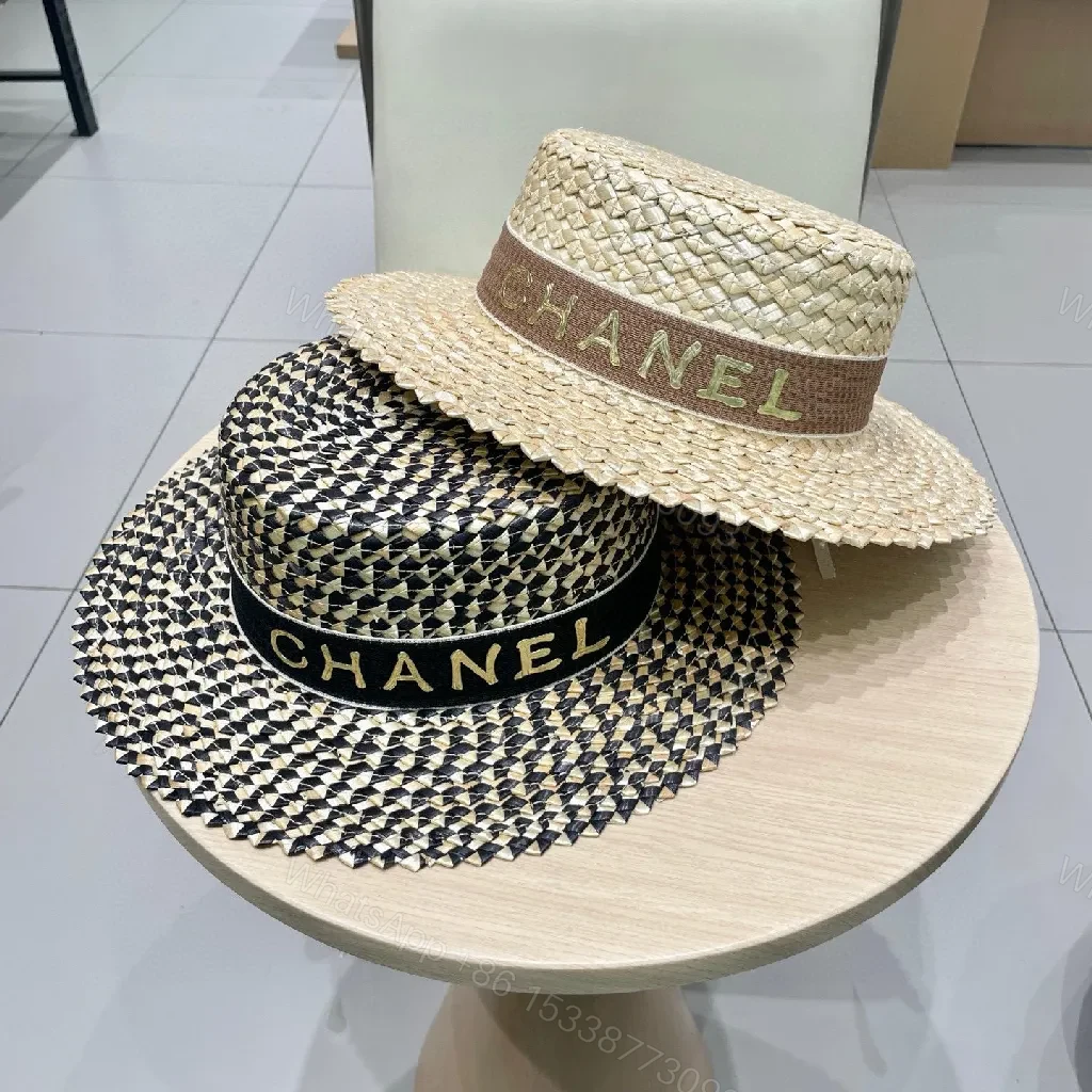 View 8 of Light Straw Hat with Brand Band, Woven, Luxe Sun Hat