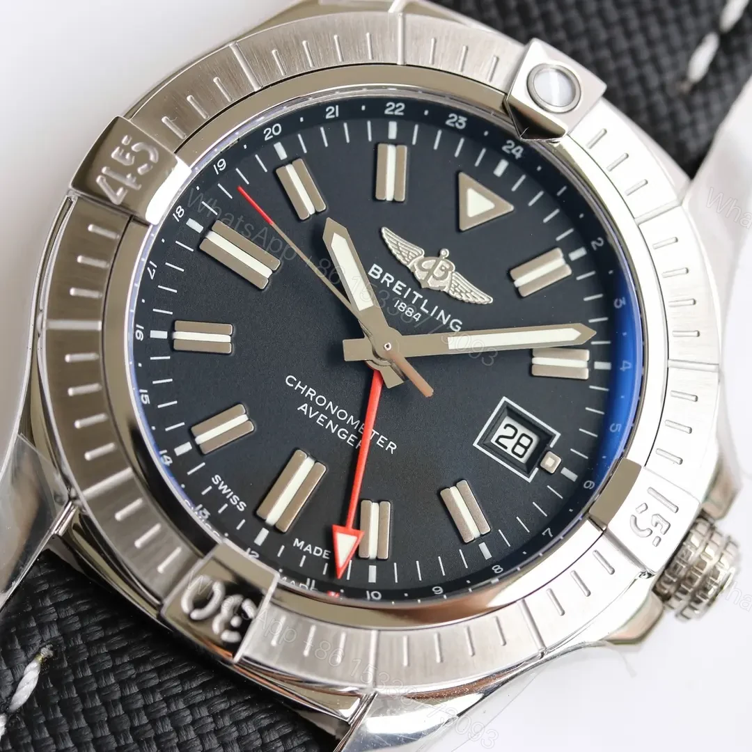 View 8 of Breitling Avenger Automatic GMT 45 Watch – Black Dial, Stainless Steel Case, Black Strap
