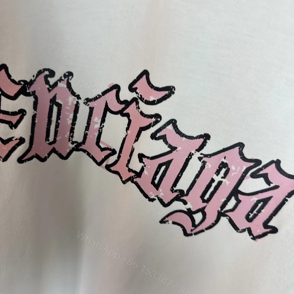 View 2 of White Cotton Blend Tee, Balenciaga-Inspired Graphic, Long Sleeve Tee