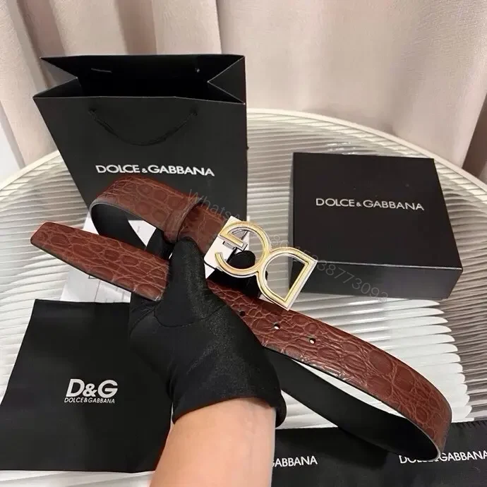 View 5 of Lux embossed crocodile belt with gold DG buckle