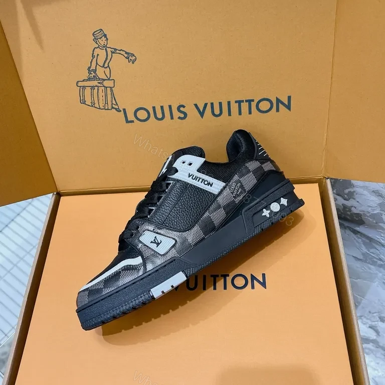 View 4 of Checkerboard Leather Sneaker: Luxury Casual Luxury, LV-Inspired Black/White Shoes