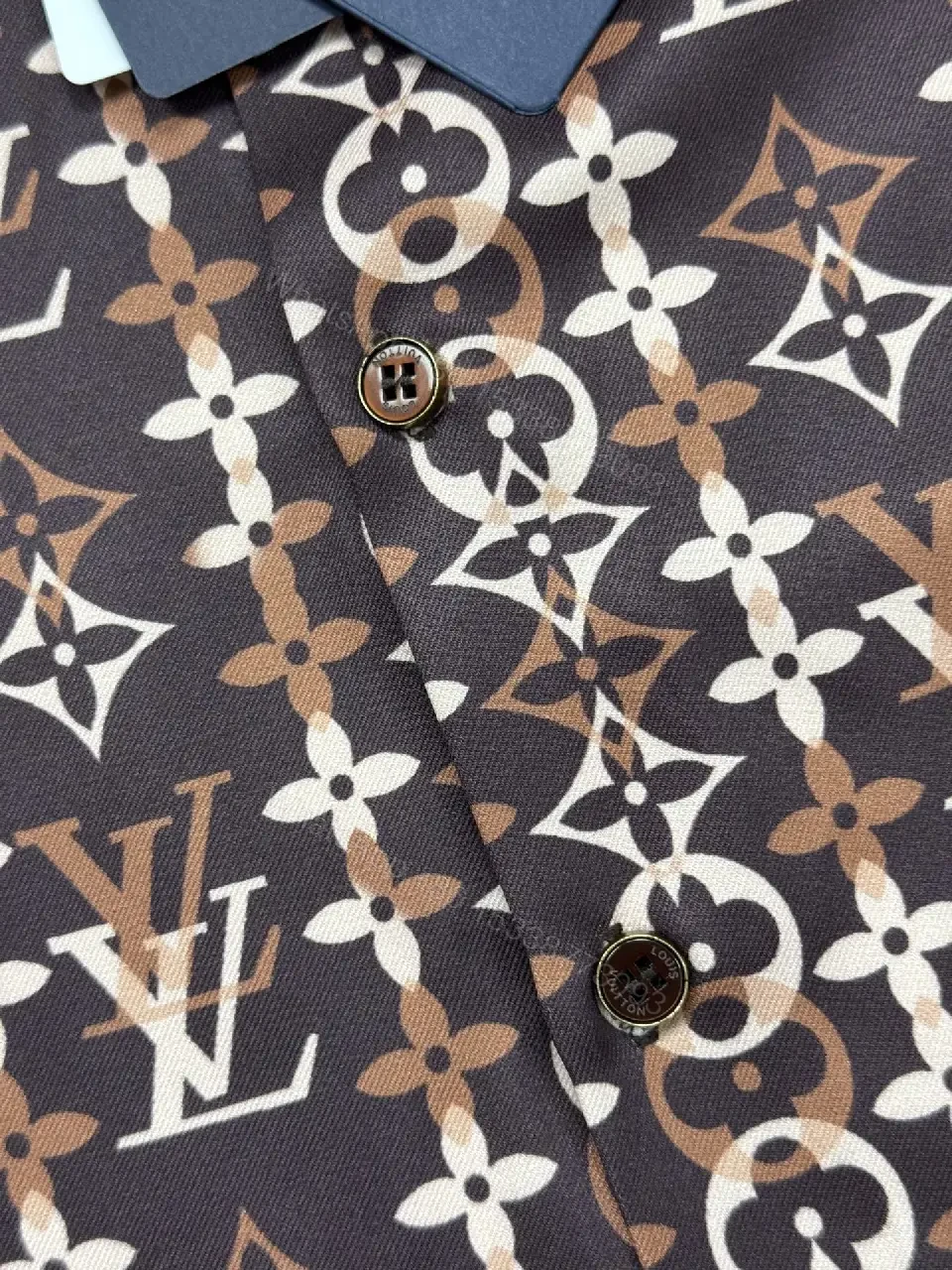 View 8 of Chocolate Brown + Premium Fabric + Button-Front Shirt + Bold Monogram Detail + Men’s Shirt