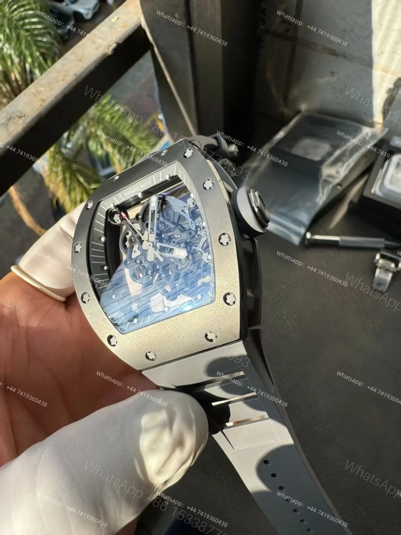 View 18 of Richard Mille RM 055 Grey Ceramic Vaucher Free-Sprung Grey Rubber Strap Custom Super Clone