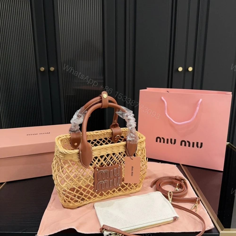 View 2 of MIUMIU WOVEN FABRIC HANDBAG TAN AND CARAMEL 25CM 5BA286 2CQV F0KFZ V OOO