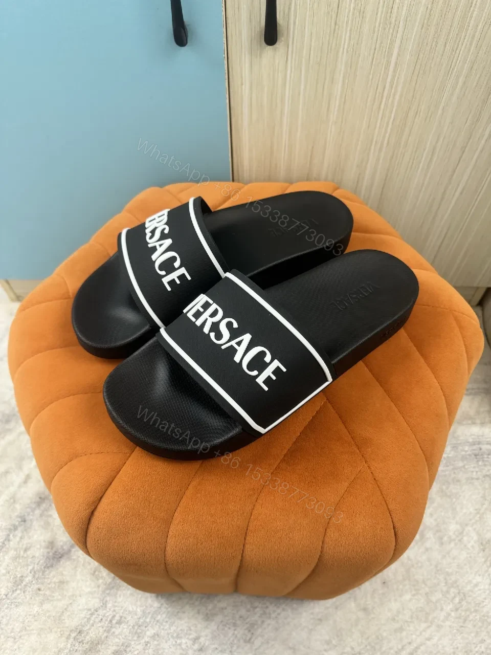 View 7 of Bold Logo-Brand Slide Sandals with Cushioned Comfort