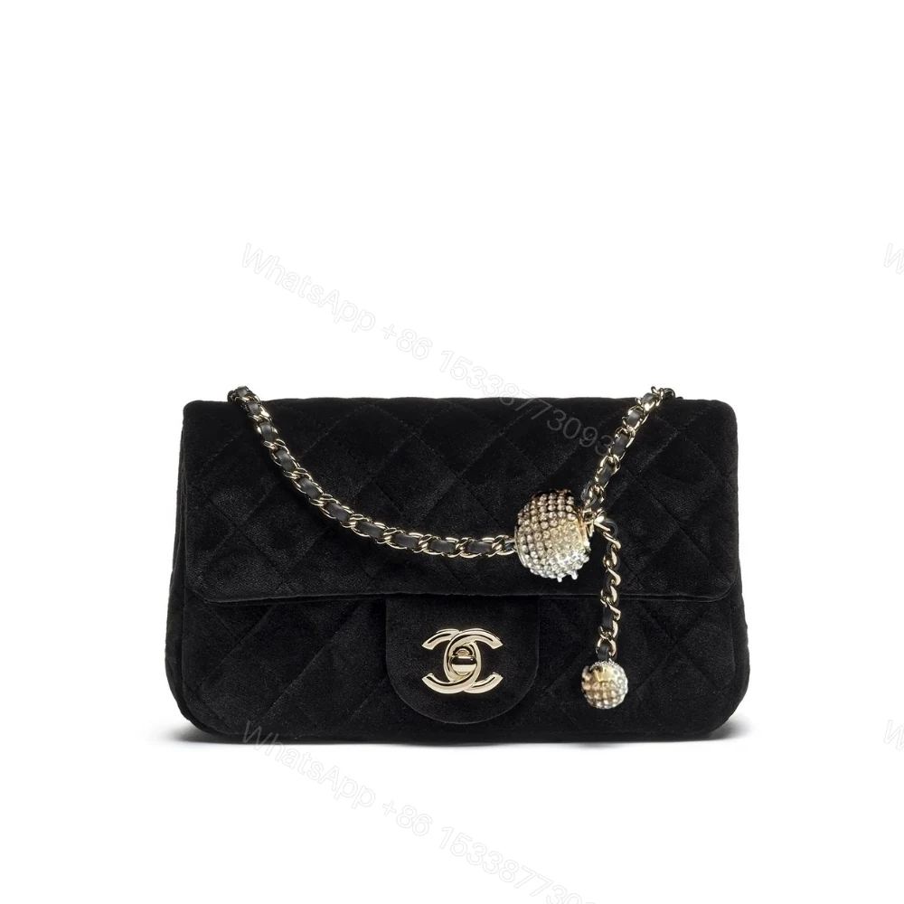 Chanel Mini Flap Bag Velvet Diamante And Gold Tone Metal Black 20Cm — view 1