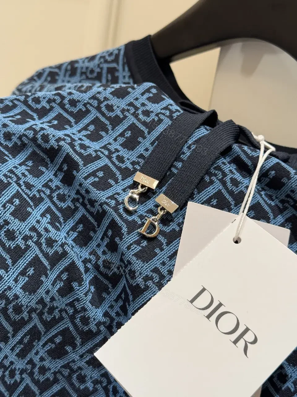 View 5 of Blue Knit Texture Monogram Top, Modern Comfort, Unisex Knitwear