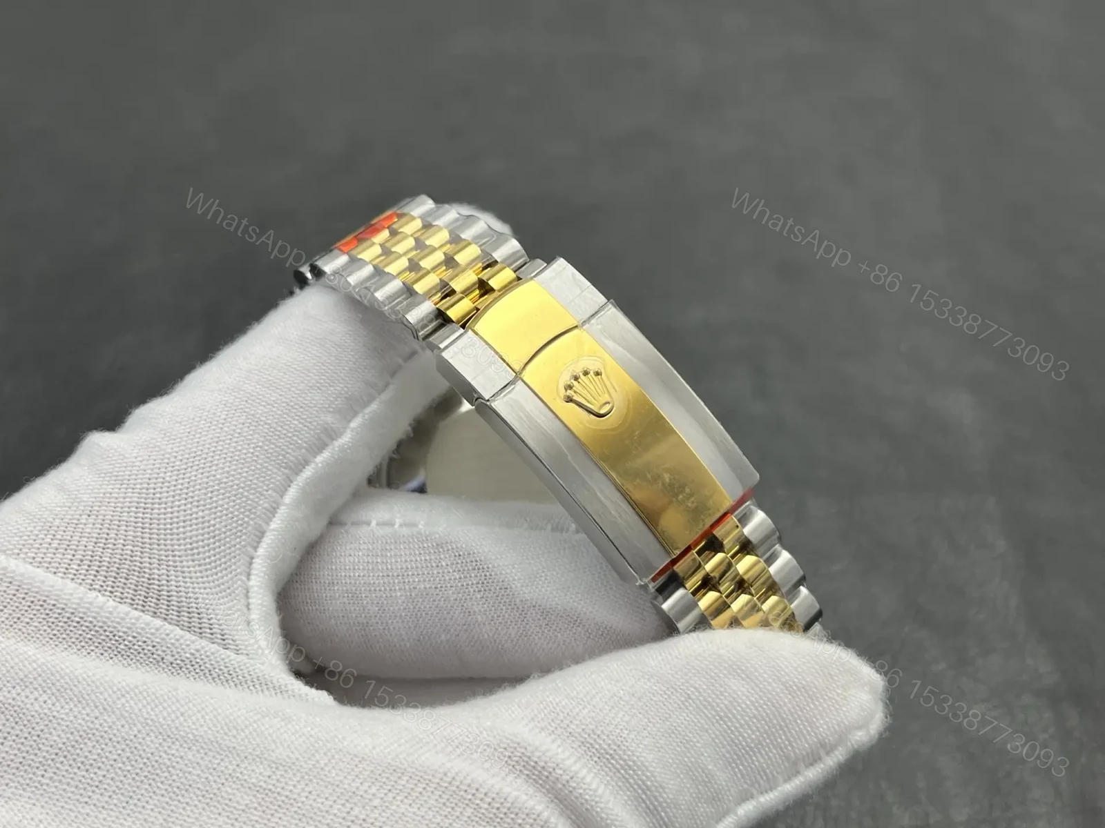 View 7 of Rolex Datejust 36 Stainless Steel Yellow Gold Fluted Champagne Palm Diamond Jubilee 126233-0043