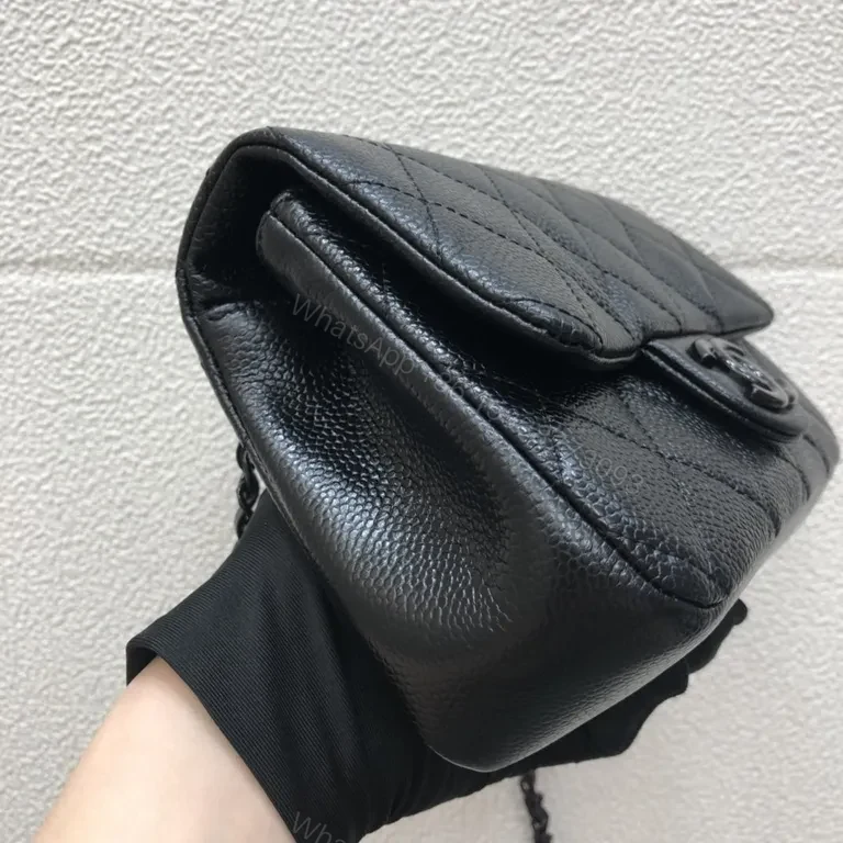 View 4 of Black Quilted Faux-Leather Chain-Shoulder Bag â€” Classic CC-Logo, Compact Elegance