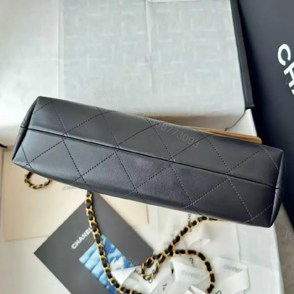 View 3 of Two-Tone Quilted Shoulder Bag: Camel & Black Luxury Bag