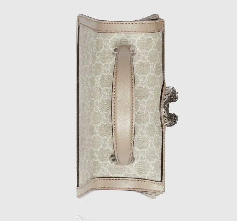 View 5 of Beige GG Supreme Tote: Tiger-Head Top-Handle Bag