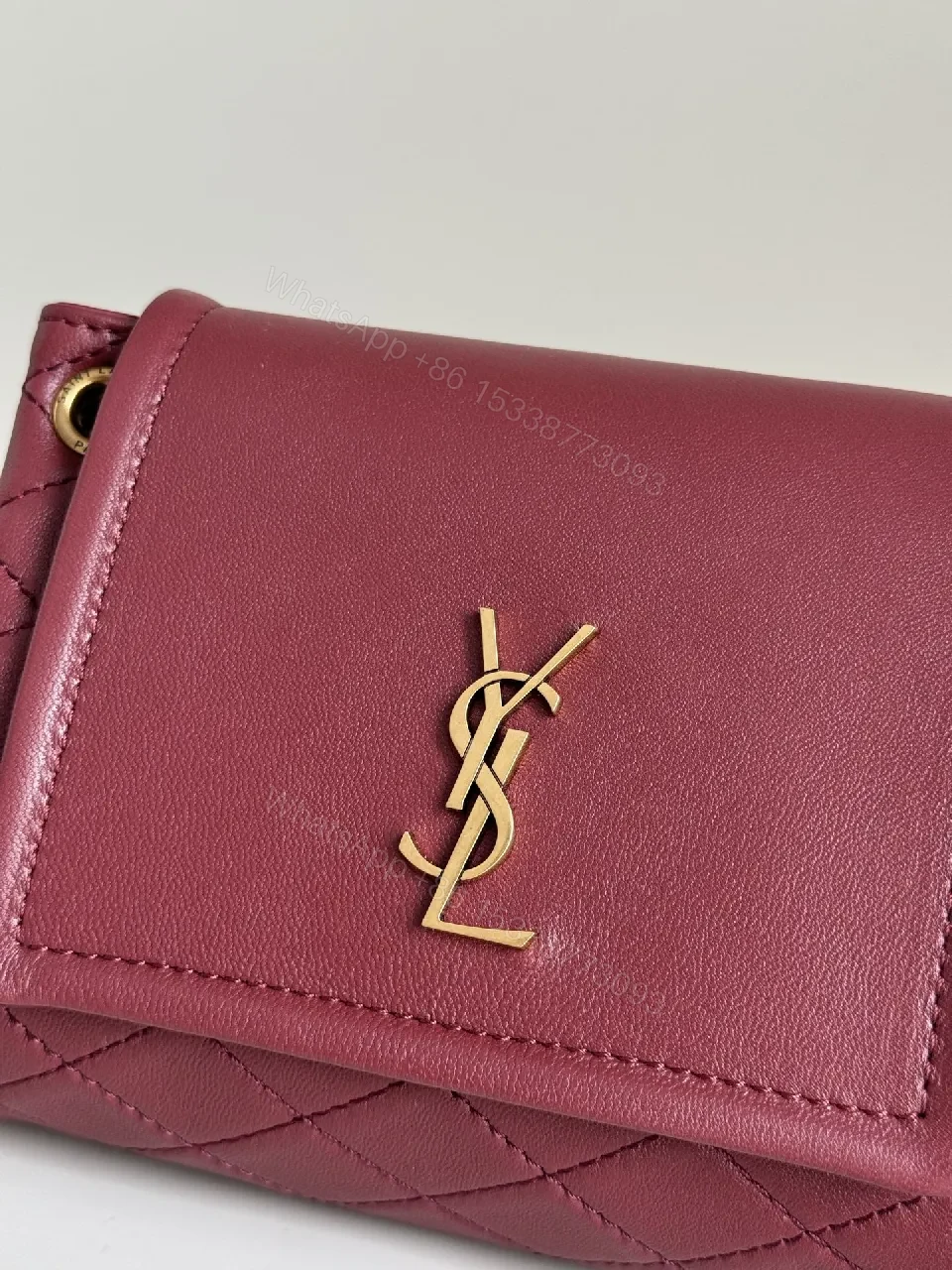 View 7 of Richly Textured Burgundy Leather Bag, Compact, Quilted Crossbody