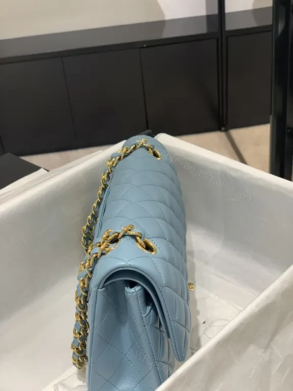 View 7 of Powder Blue Quilted Calfskin Bag: Classic Chic Luxury