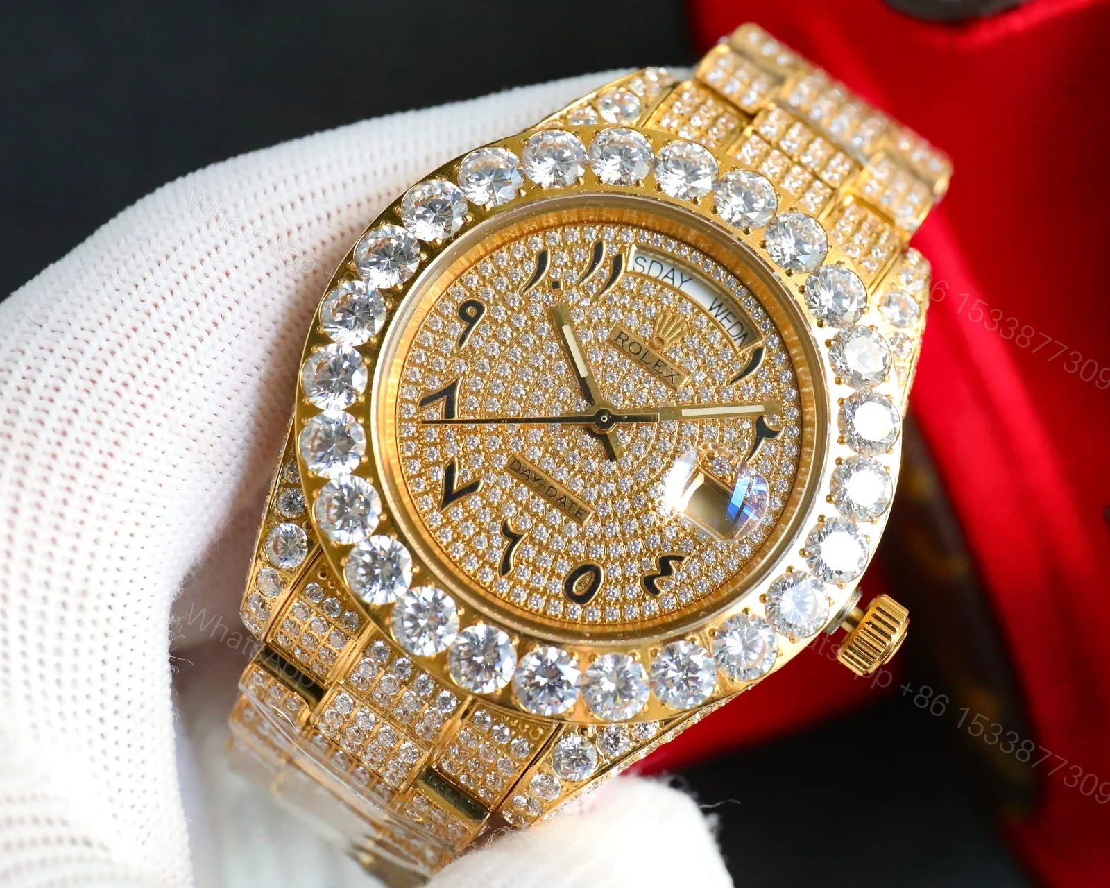 View 4 of Rolex Day-Date Gold Iced Replica 42MM Premium Full Gold Bracelet Diamond Dial Edition ROLEX-DD-GOLD-ICED-FULL-GOLD-DIA-42