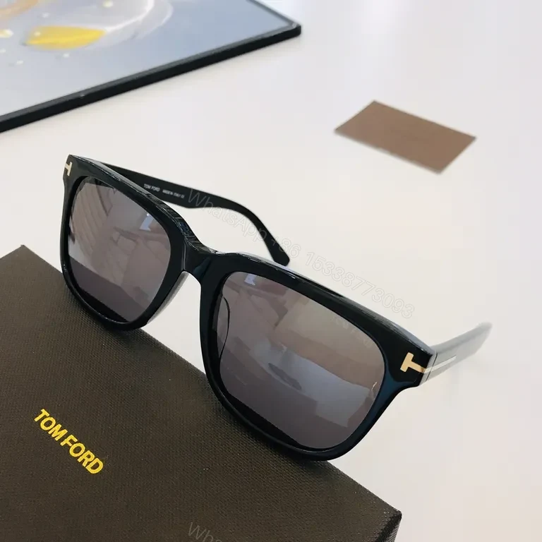View 5 of Bold Black Acetate Sunglasses - Amber Lenses, Tom Ford Style