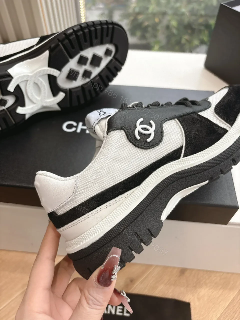 View 8 of Black-White Textile & Suede Low-Top Sneakers, Couture-Inspired Comfort
