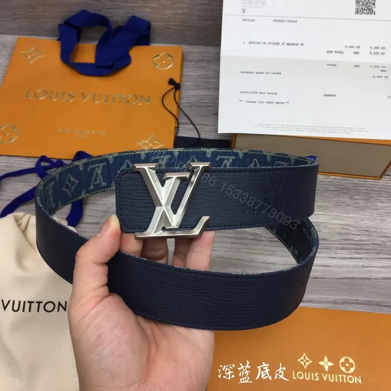 View 8 of Denim Monogram LV Beltâ€”Luxury Silver Buckle Accessory