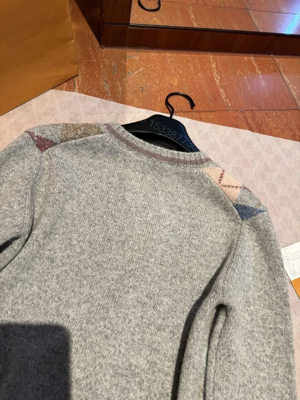 View 3 of Pastel Argyle Knit Sweater with Monogram Detailing