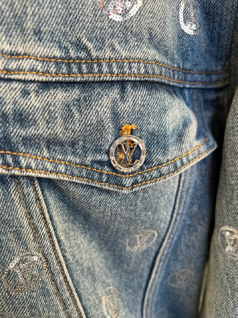 View 6 of Blue denim jacket with monogram print for everyday luxury casualwear