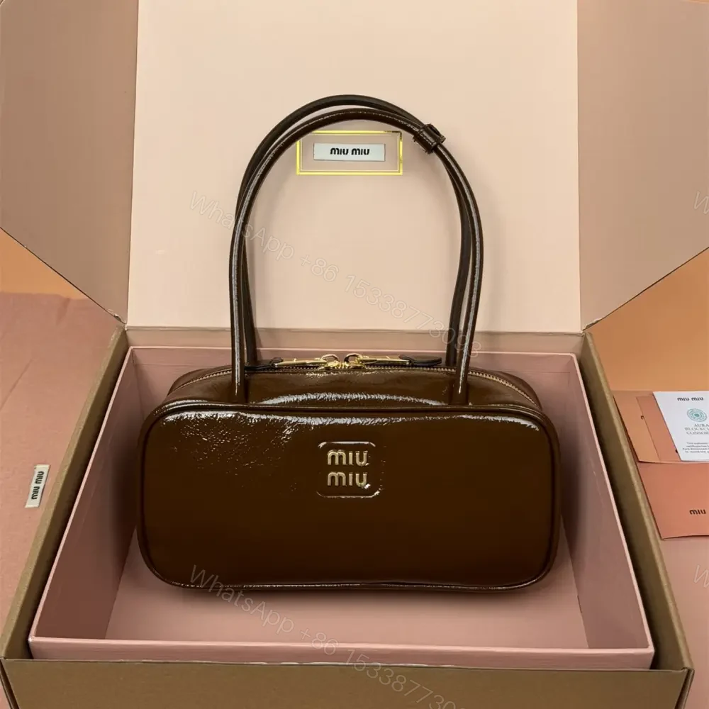 高仿miumiu*Beau系列5BB173漆面羊皮手提包棕色免檢版 — view 1