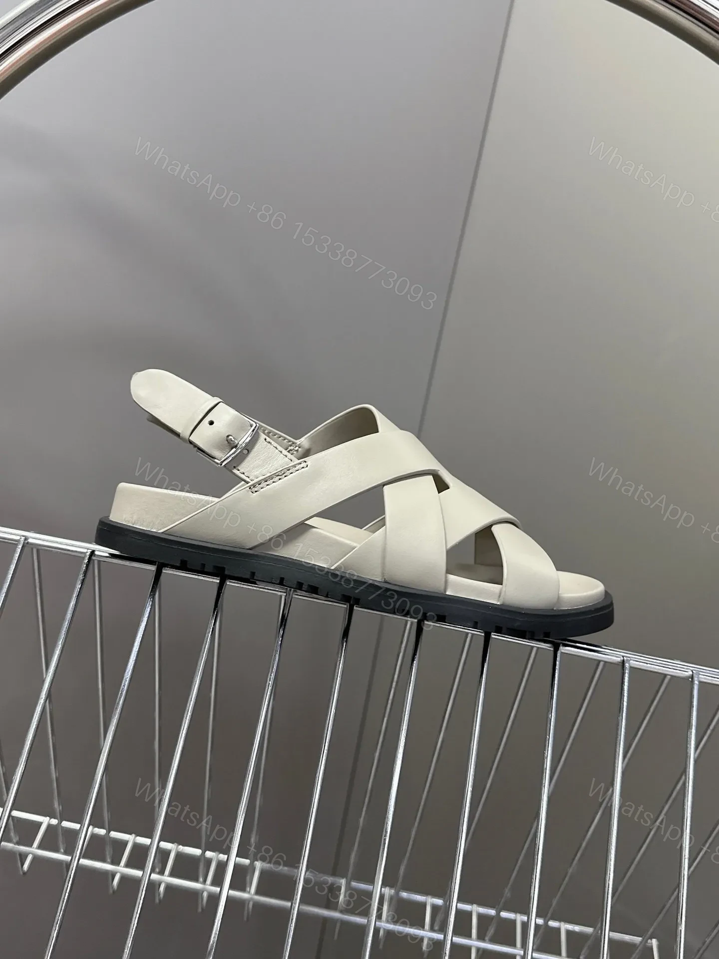View 6 of Hermes Women Light Gray Leather Sandals