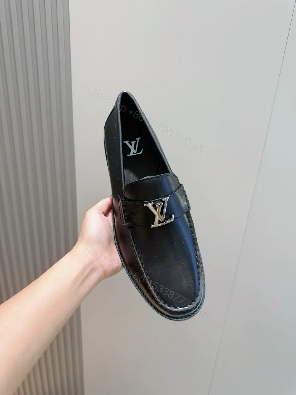 View 9 of Refined Black Leather Loafers — Subtle LV-Inspired Hardware