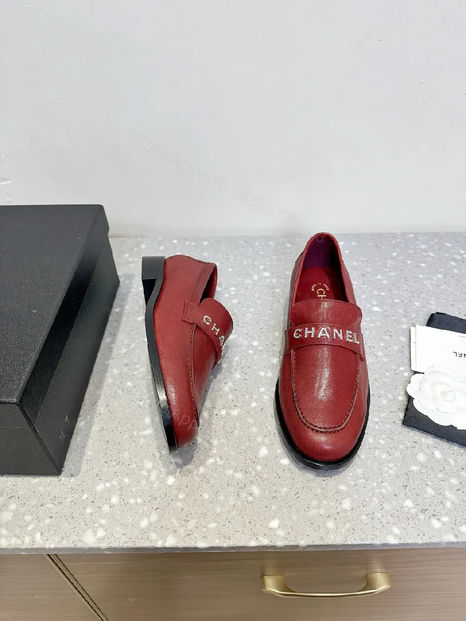 View 3 of Red Leather Loafers with Designer Strap, Moc-Stitch, All-Day Comfort