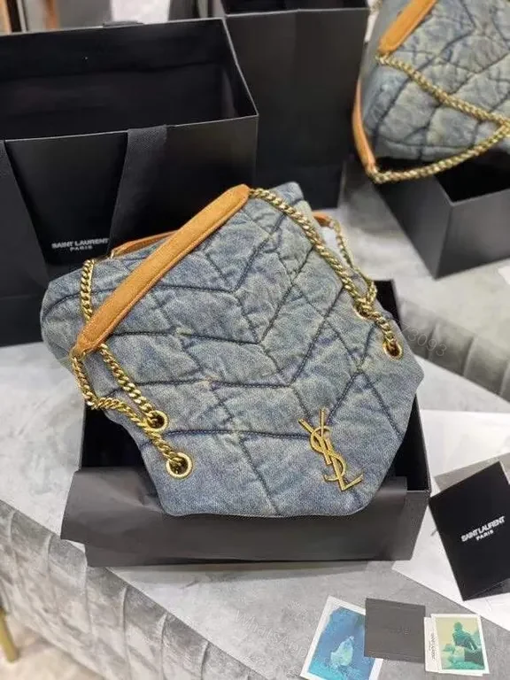 View 3 of Quilted Denim Crossbody: Gold YSL Hardware, Compact Luxe